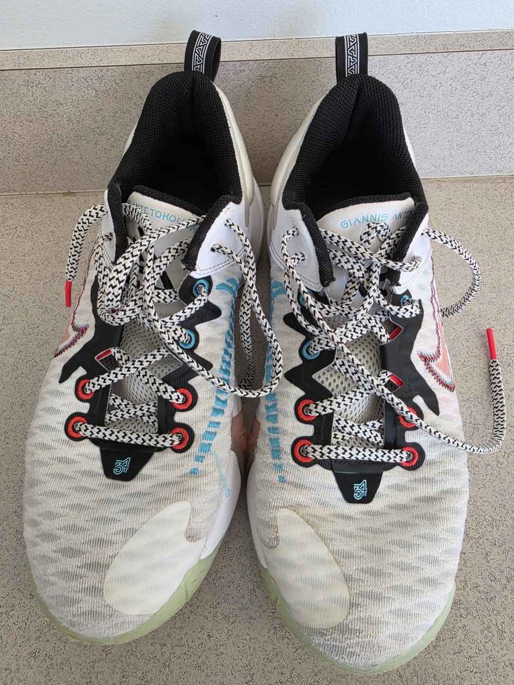 Giannis Antetokounmpo Nike Basketball Shoes — White with Black & Teal Accents